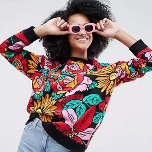 ASOS DESIGN sweater in floral pattern with v back